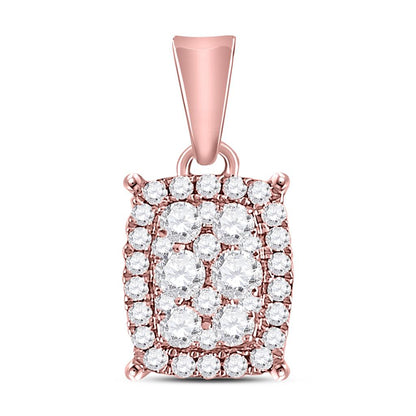 14k Rose Gold Round Diamond Rectangle Cluster Pendant 1/4 Cttw