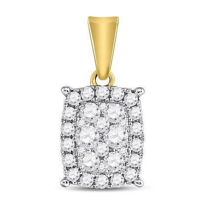 14k Yellow Gold Round Diamond Rectangular Cluster Pendant 1/2 Cttw