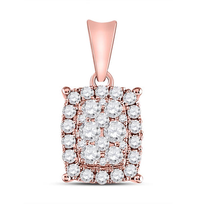14k Rose Gold Round Diamond Rectangular Cluster Pendant 1/2 Cttw
