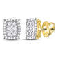 14k Yellow Gold Round Diamond Rectangular Cluster Earrings 1/2 Cttw
