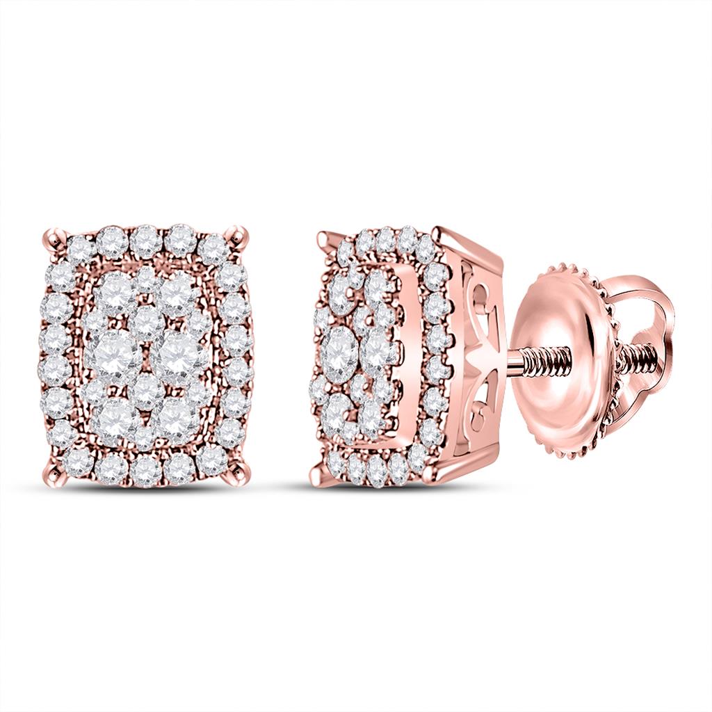 14k Rose Gold Round Diamond Rectangular Cluster Earrings 1/2 Cttw