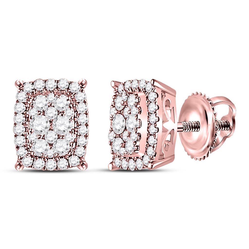 14k Rose Gold Round Diamond Rectangular Cluster Earrings 1/2 Cttw