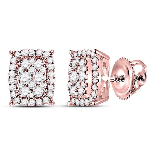 14k Rose Gold Round Diamond Rectangular Cluster Earrings 1/2 Cttw