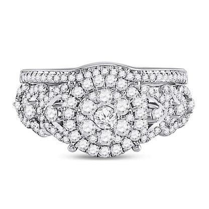 14k White Gold Round Diamond Bridal Wedding Ring Set 1 Cttw Size 8