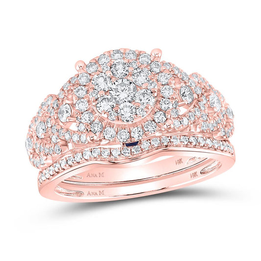 14k Rose Gold Round Diamond Vintage Bridal Wedding Ring Set 1 Ctw