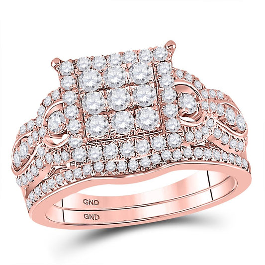 14k Rose Gold Round Diamond Vintage Bridal Wedding Ring Set 1 Ctw