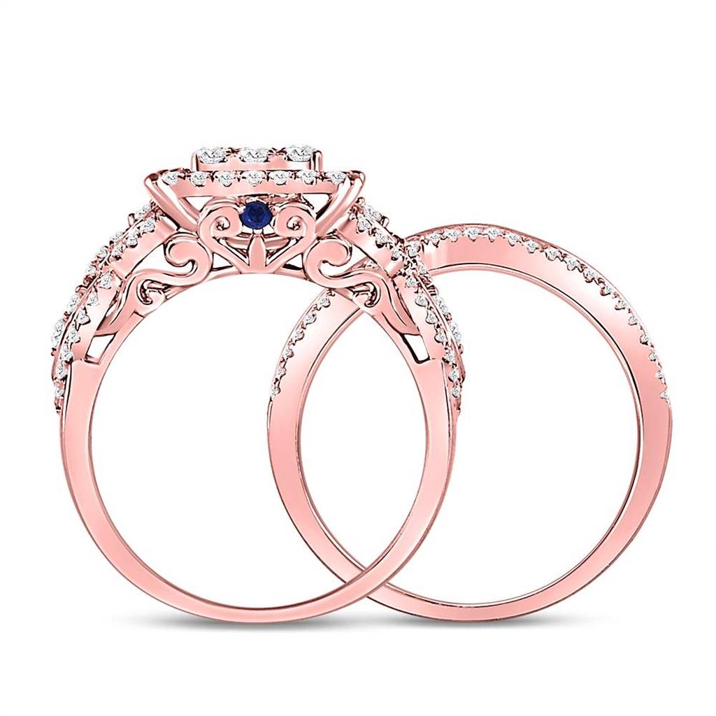 14k Rose Gold Round Diamond Vintage Bridal Wedding Ring Set 1 Ctw