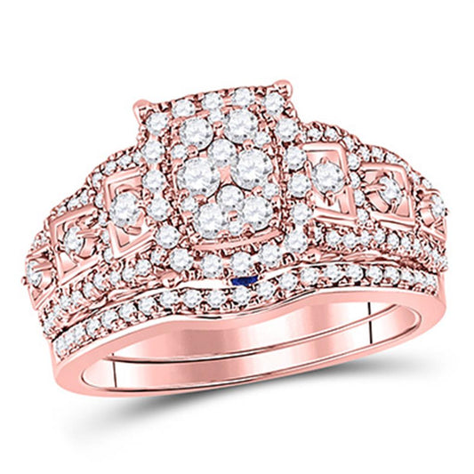 14k Rose Gold Round Diamond Vintage Bridal Wedding Ring Set 1 Cttw