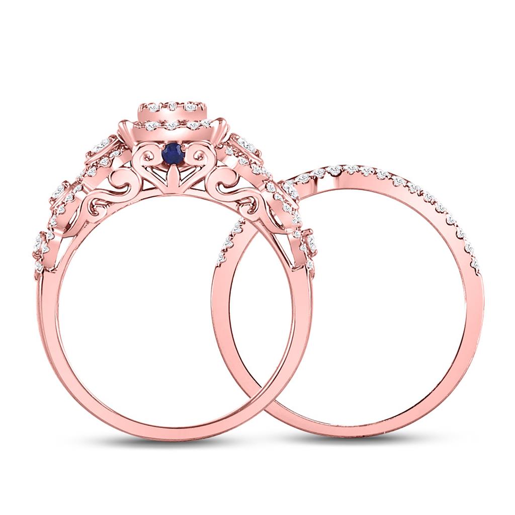 14k Rose Gold Round Diamond Bridal Wedding Ring Set 7/8 Cttw