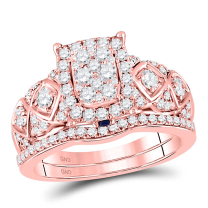 14k Rose Gold Round Diamond Bridal Wedding Ring Set 1 Cttw