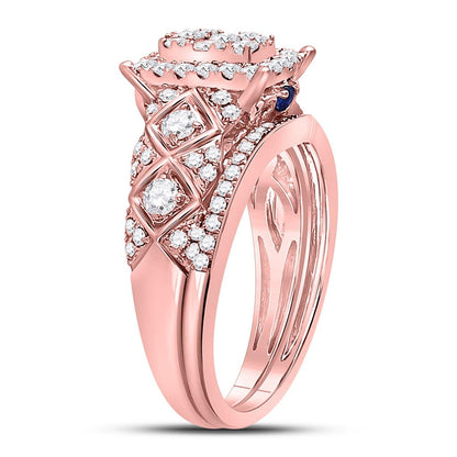 14k Rose Gold Round Diamond Bridal Wedding Ring Set 1 Cttw