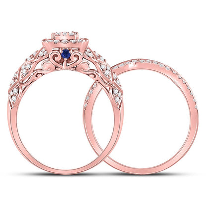 14k Rose Gold Round Diamond Bridal Wedding Ring Set 1 Cttw