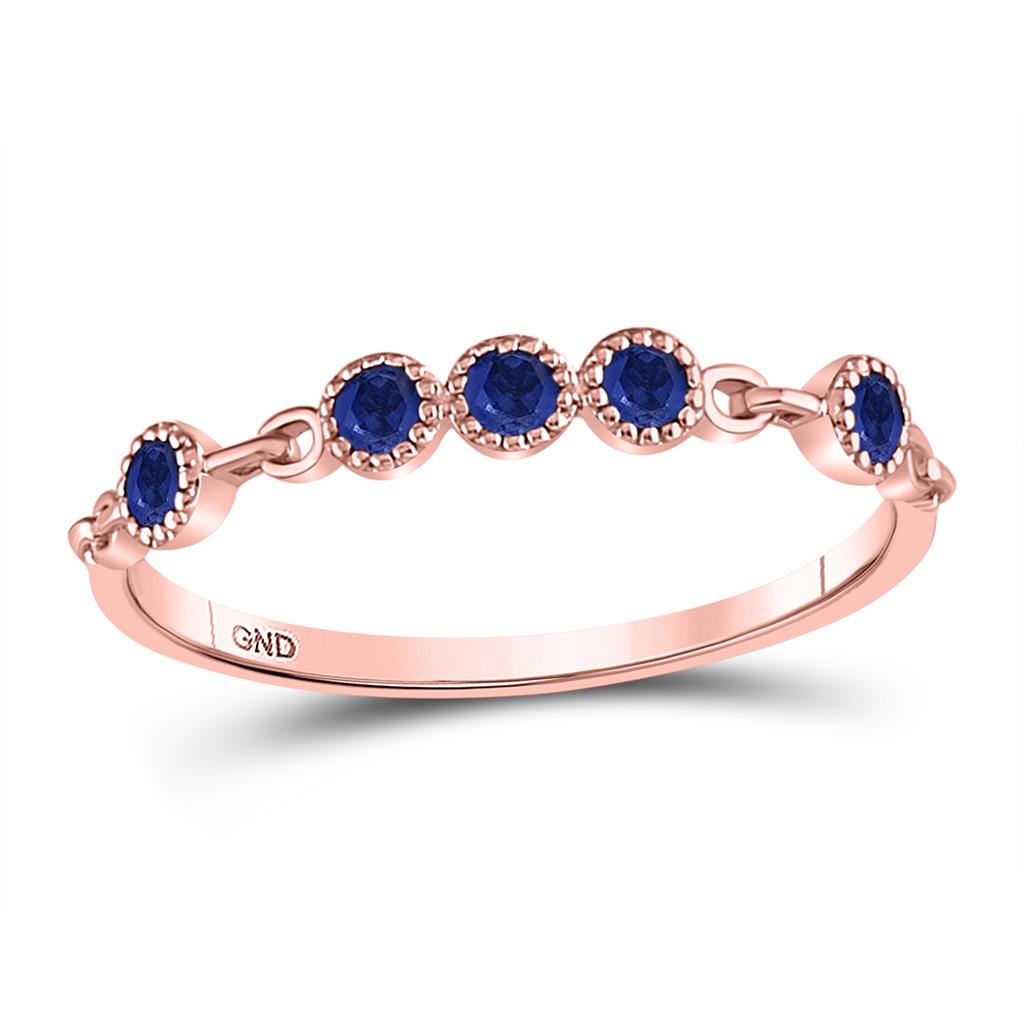 10kt Rose Gold Round Blue Sapphire Dot Stackable Band Ring 1/5 Cttw