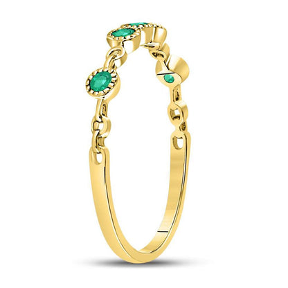 10kt Yellow Gold Round Emerald Dot Stackable Band Ring 1/20 Cttw