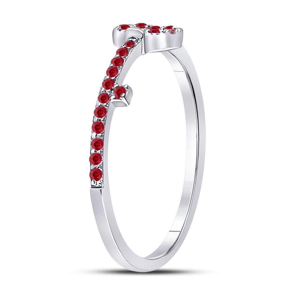 14kt White Gold Round Ruby Key Stackable Band Ring 1/5 Cttw