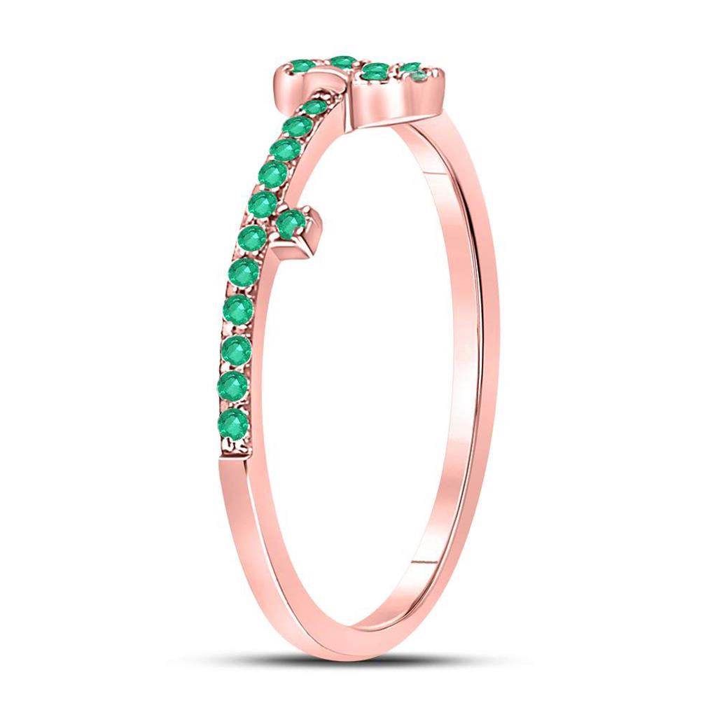 10kt Rose Gold Round Emerald Key Stackable Band Ring 1/5 Cttw