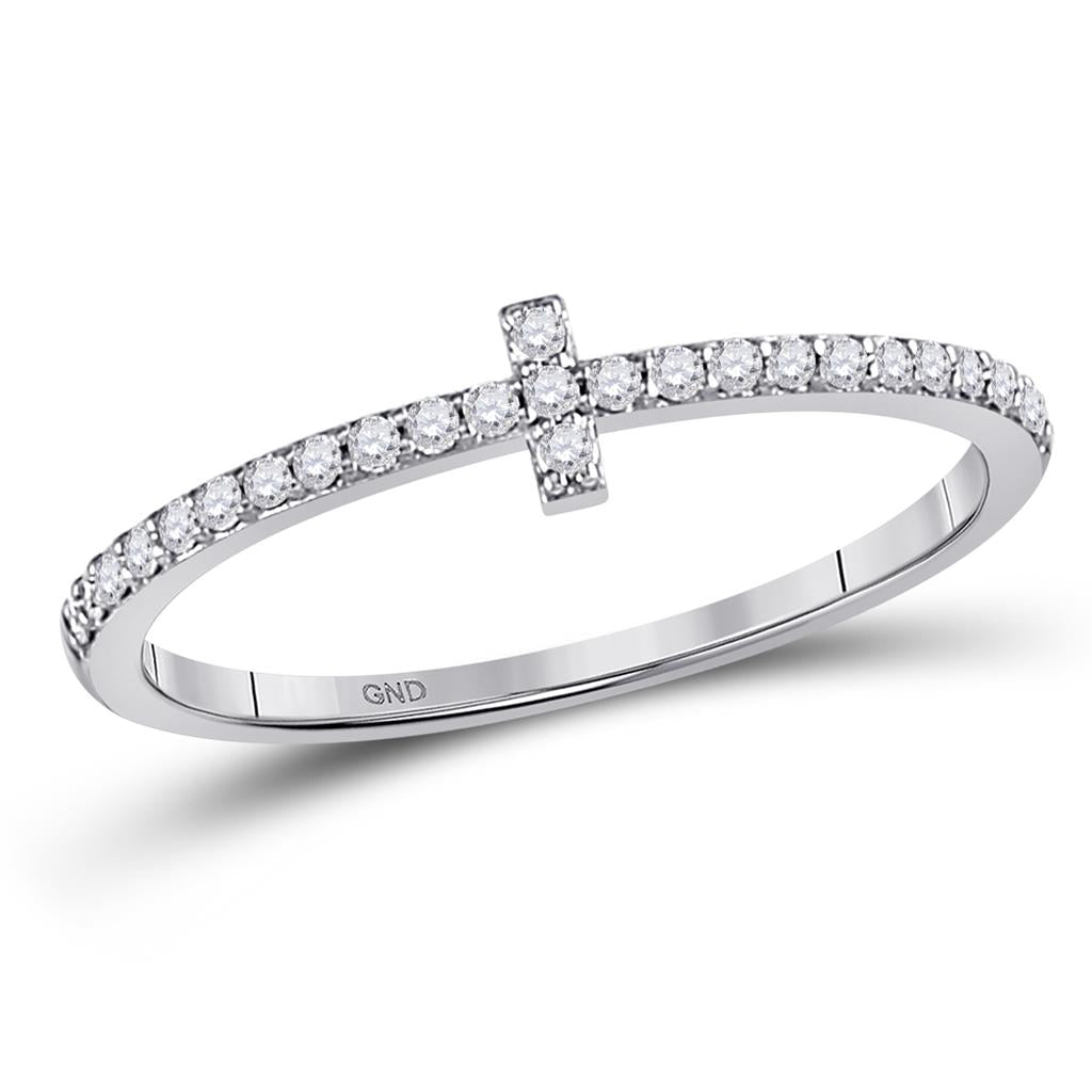 14kt White Gold Round Diamond Cross Stackable Band Ring 1/6 Cttw