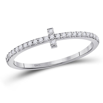 14kt White Gold Round Diamond Cross Stackable Band Ring 1/6 Cttw