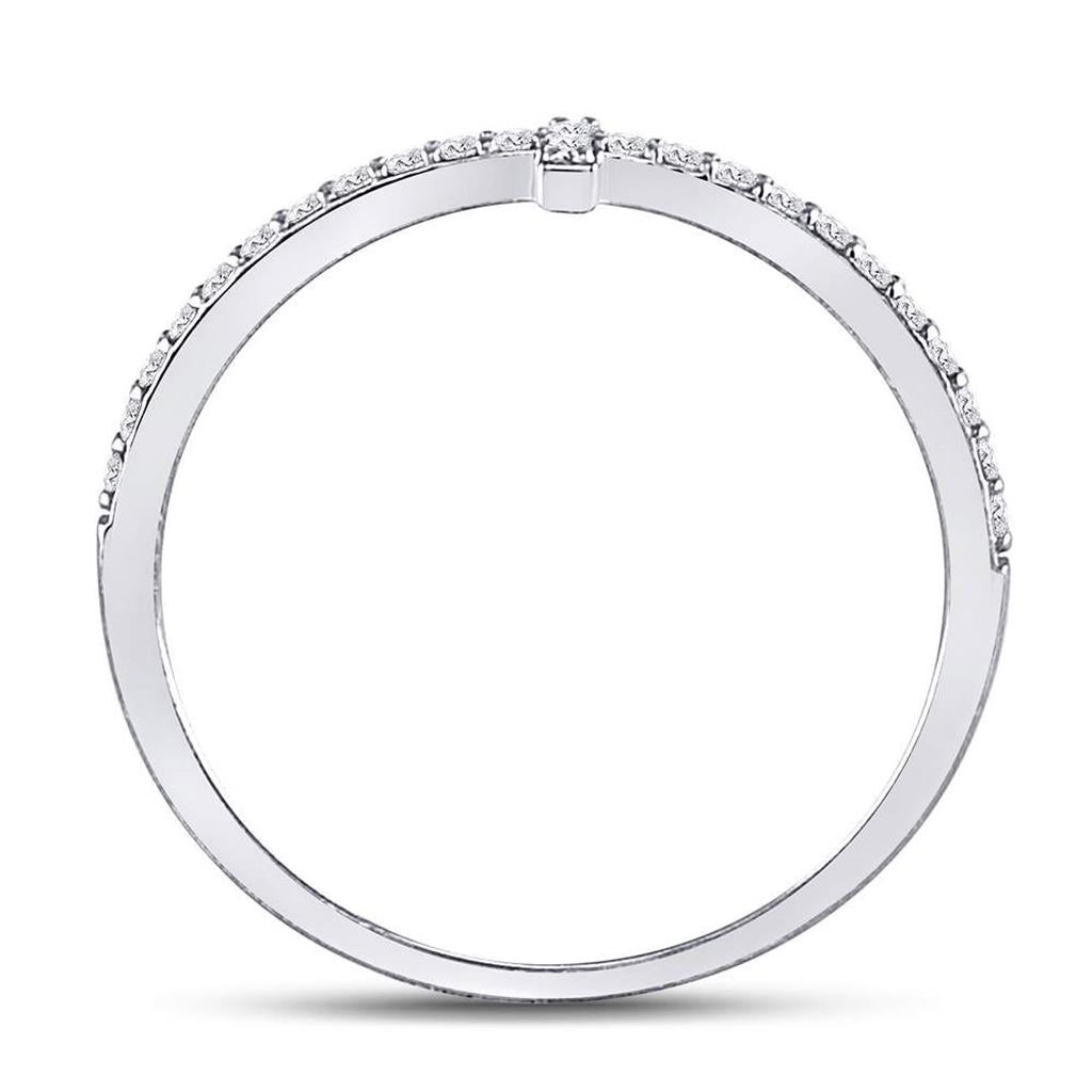 14kt White Gold Round Diamond Cross Stackable Band Ring 1/6 Cttw
