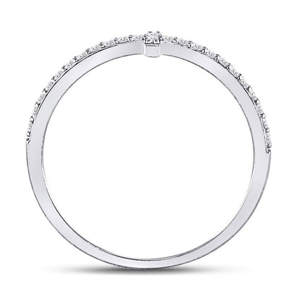 14kt White Gold Round Diamond Cross Stackable Band Ring 1/6 Cttw