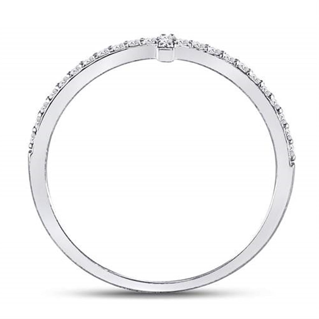 14kt White Gold Round Diamond Cross Stackable Band Ring 1/6 Cttw