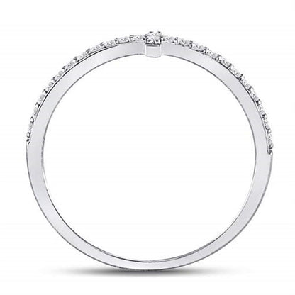 14kt White Gold Round Diamond Cross Stackable Band Ring 1/6 Cttw
