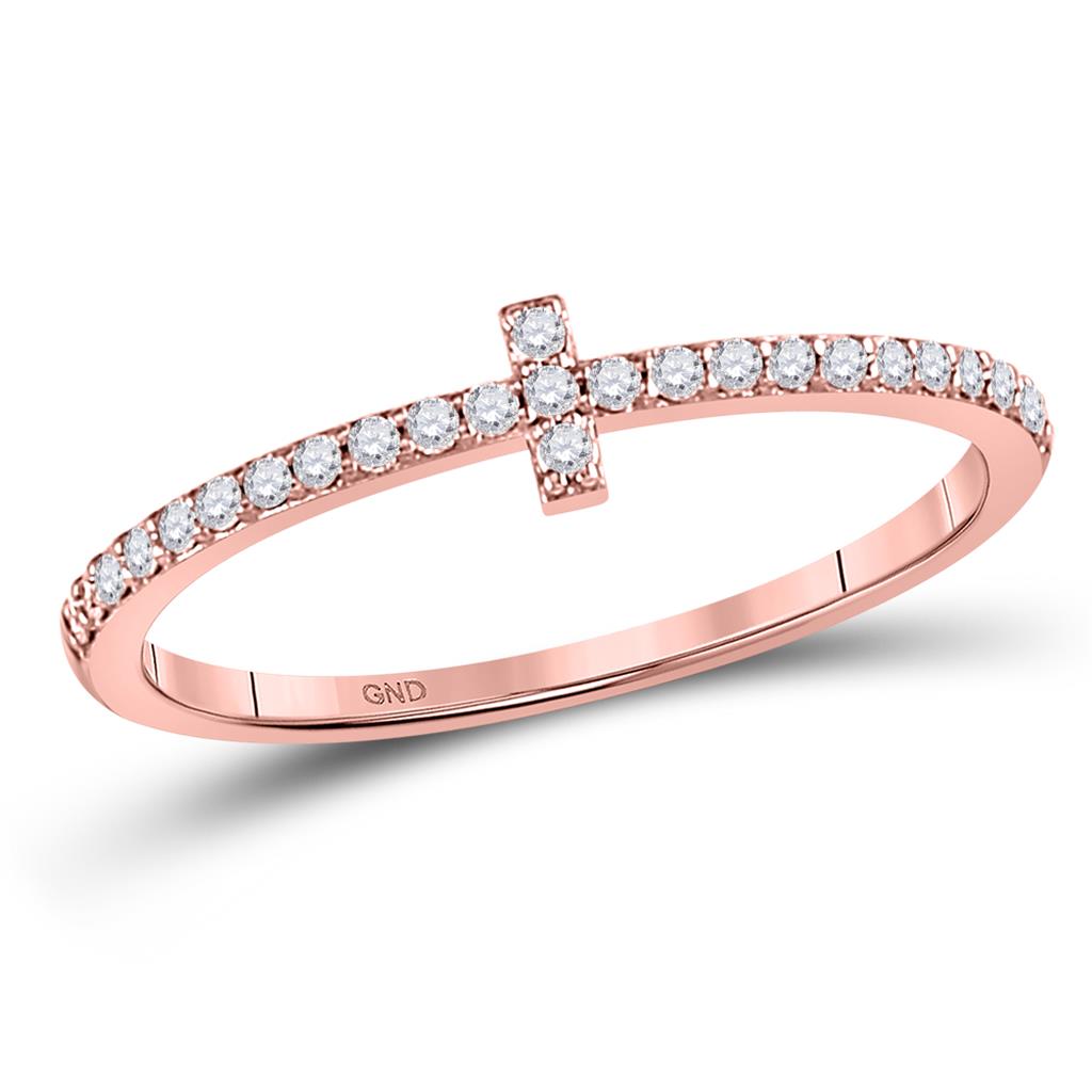 10k Rose Gold Round Diamond Cross Stackable Band Ring 1/6 Cttw