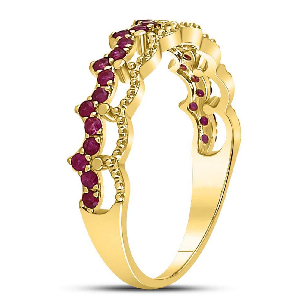 10kt Yellow Gold Round Ruby Scalloped Stackable Band Ring 1/4 Cttw