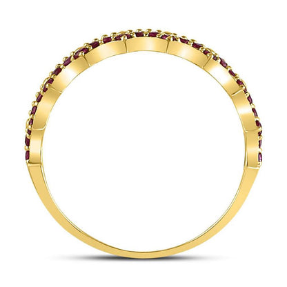 10kt Yellow Gold Round Ruby Scalloped Stackable Band Ring 1/4 Cttw