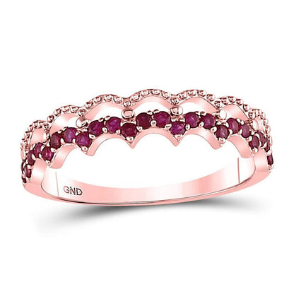 10kt Rose Gold Round Ruby Scalloped Stackable Band Ring 1/4 Cttw