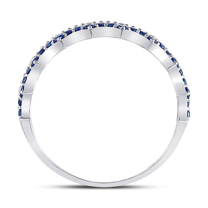 14k White Gold Round Blue Sapphire Scalloped Stackable Band Ring 1/4 Cttw