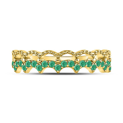 10k Yellow Gold Round Emerald Scalloped Stackable Band Ring 1/4 Cttw