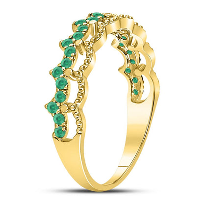 10k Yellow Gold Round Emerald Scalloped Stackable Band Ring 1/4 Cttw