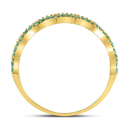 10k Yellow Gold Round Emerald Scalloped Stackable Band Ring 1/4 Cttw