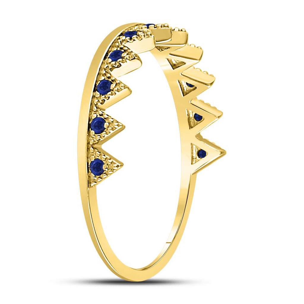 10kt Yellow Gold Round Blue Sapphire Chevron Stackable Band Ring 1/10 Cttw