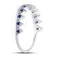 14kt White Gold Round Blue Sapphire Chevron Stackable Band Ring 1/10 Cttw