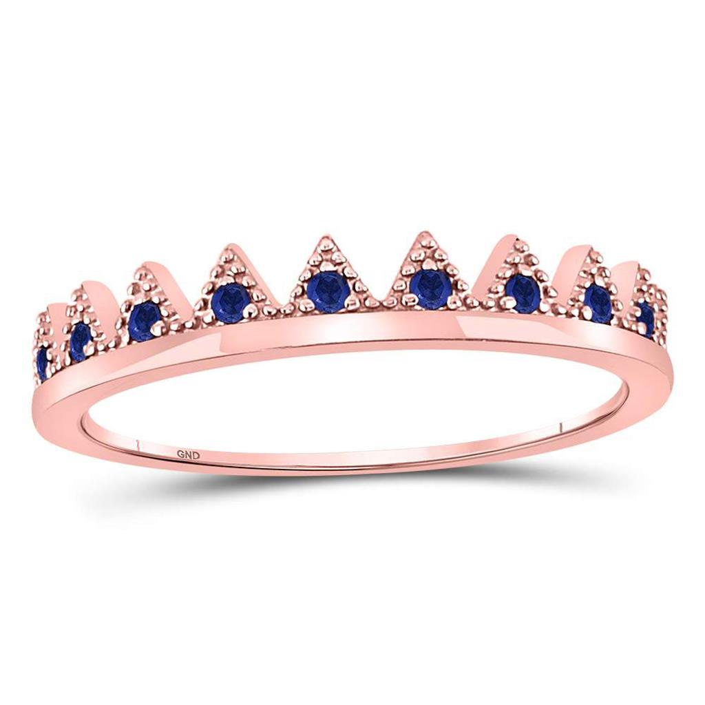 10kt Rose Gold Round Blue Sapphire Chevron Stackable Band Ring 1/10 Cttw
