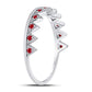 14kt White Gold Round Ruby Beaded Chevron Stackable Band Ring 1/10 Cttw