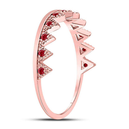 10kt Rose Gold Round Ruby Beaded Chevron Stackable Band Ring 1/10 Cttw