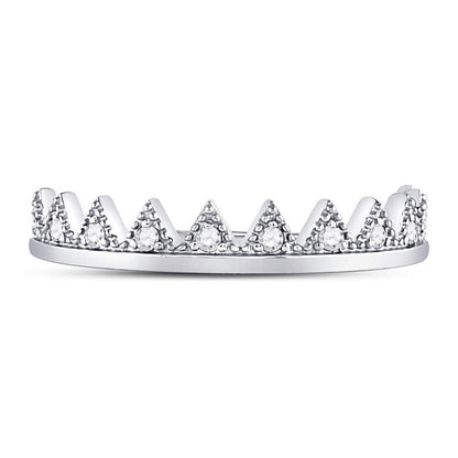 14k White Gold Round Diamond Chevron Stackable Band Ring 1/10 Cttw