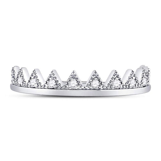 14k White Gold Round Diamond Chevron Stackable Band Ring 1/10 Cttw