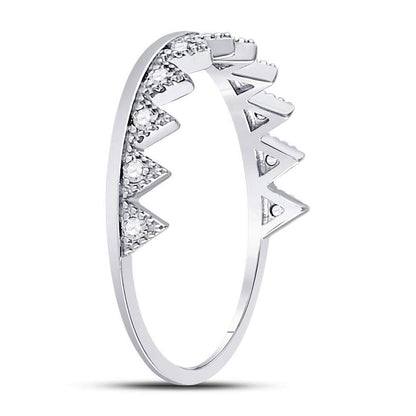 14k White Gold Round Diamond Chevron Stackable Band Ring 1/10 Cttw