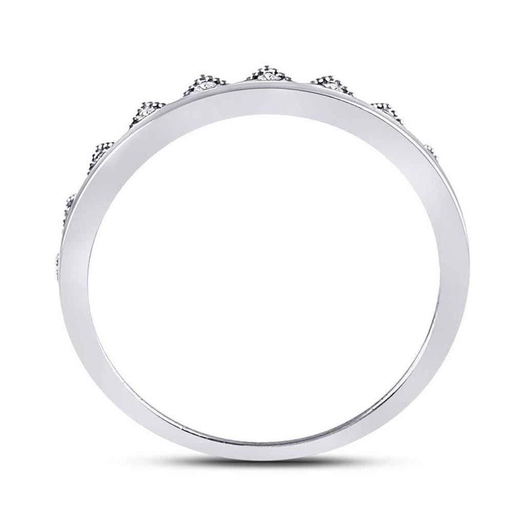 14k White Gold Round Diamond Chevron Stackable Band Ring 1/10 Cttw