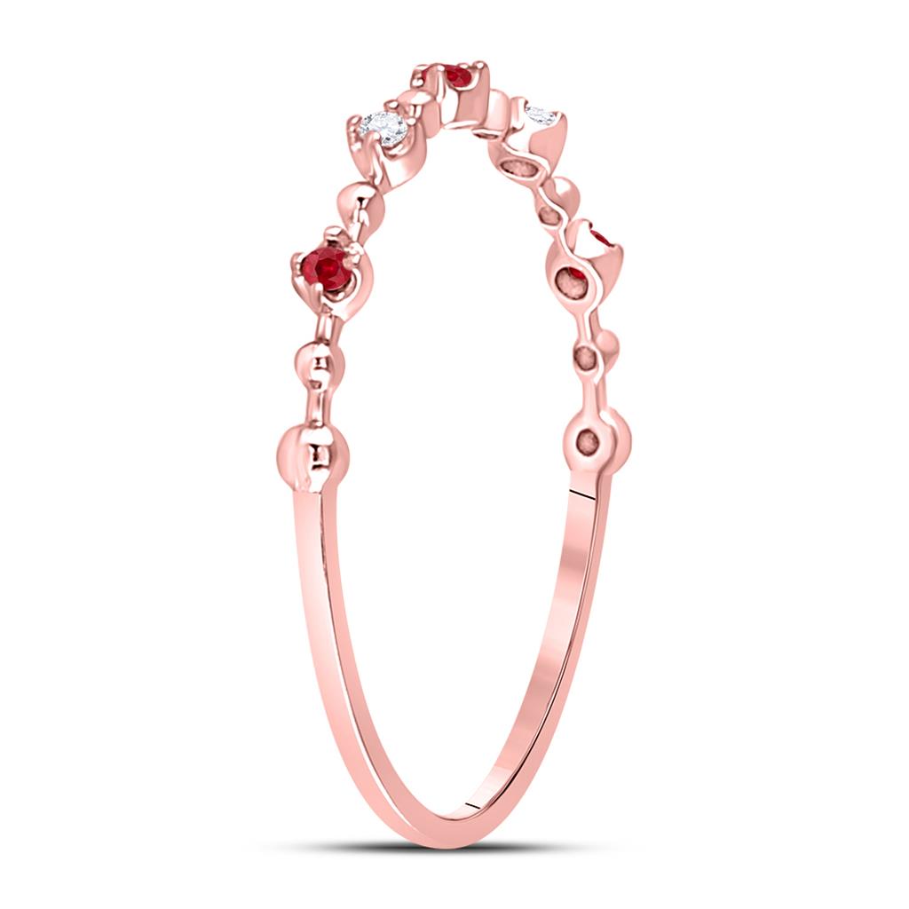 10k Rose Gold Round Ruby Diamond Beaded Stackable Band Ring 1/20 Cttw