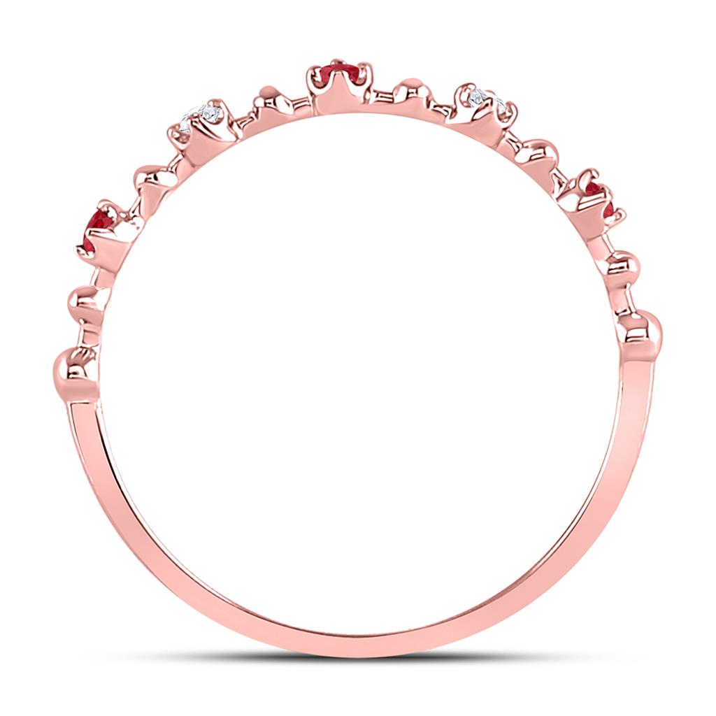 10k Rose Gold Round Ruby Diamond Beaded Stackable Band Ring 1/20 Cttw