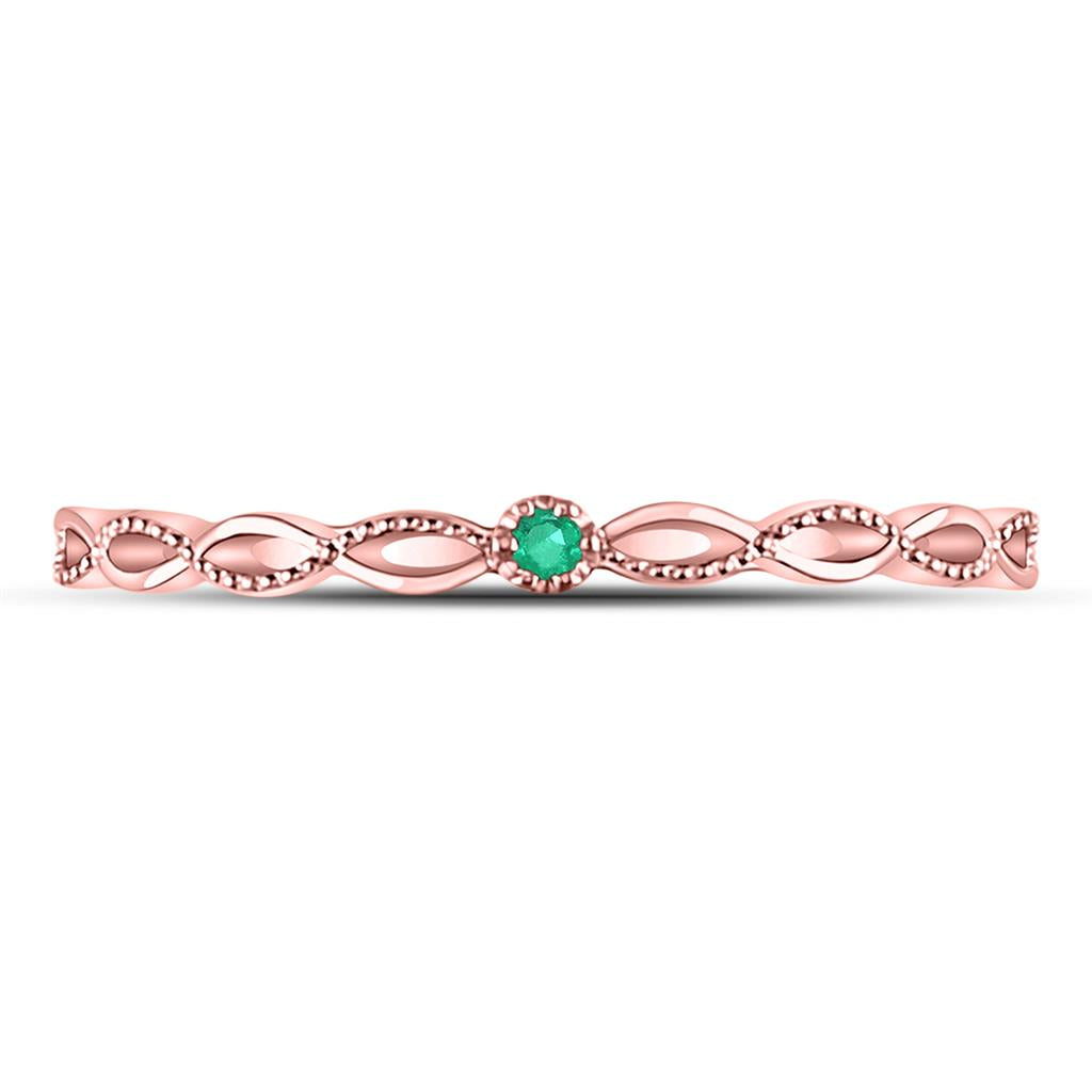 10k Rose Gold Round Emerald Solitaire Milgrain Stackable Band Ring .01 Cttw