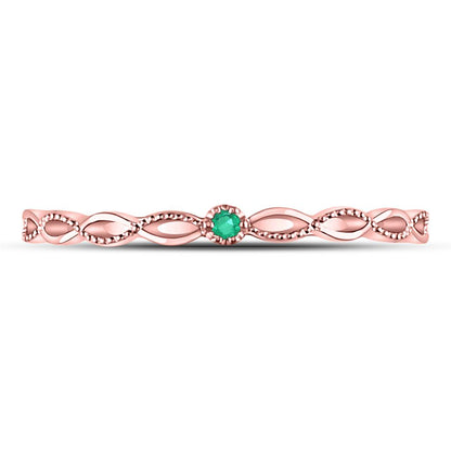 10k Rose Gold Round Emerald Solitaire Milgrain Stackable Band Ring .01 Cttw