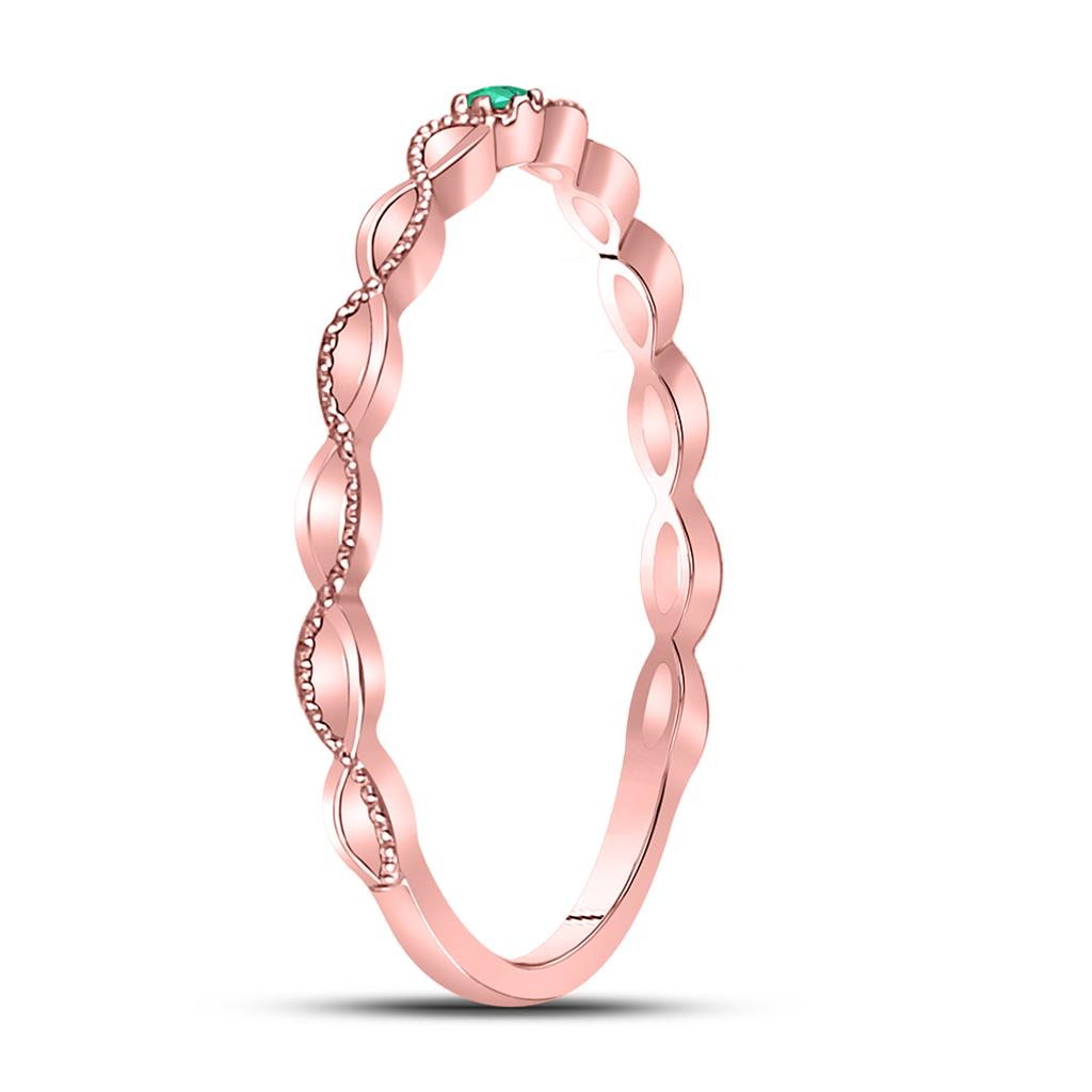 10k Rose Gold Round Emerald Solitaire Milgrain Stackable Band Ring .01 Cttw