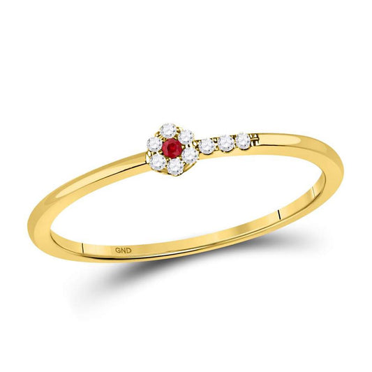 10kt Yellow Gold Round Ruby Diamond Stackable Band Ring 1/20 Cttw