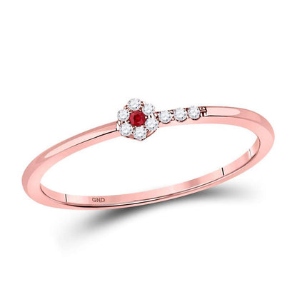 10kt Rose Gold Round Ruby Diamond Stackable Band Ring 1/20 Cttw